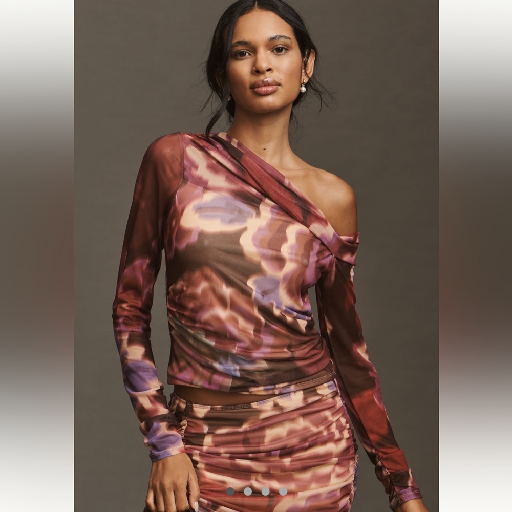 Anthropologie Mesh Long-Sleeve Asymmetric Top